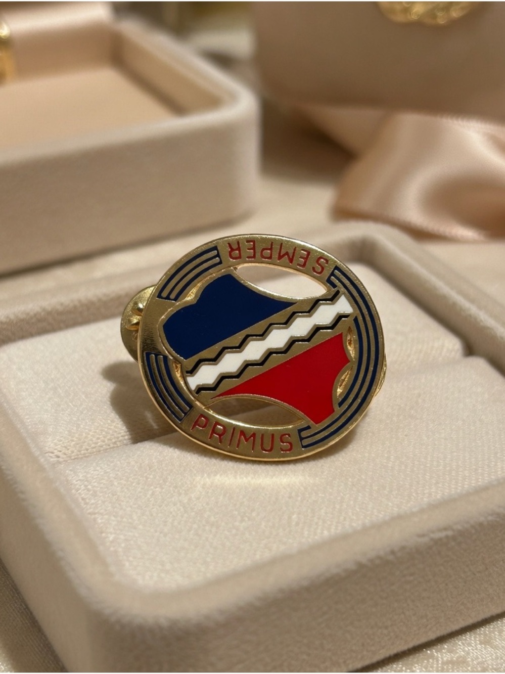 Vintage Semper Primus Enamel Pin Made in USA Patriotic Motto Lapel Pin